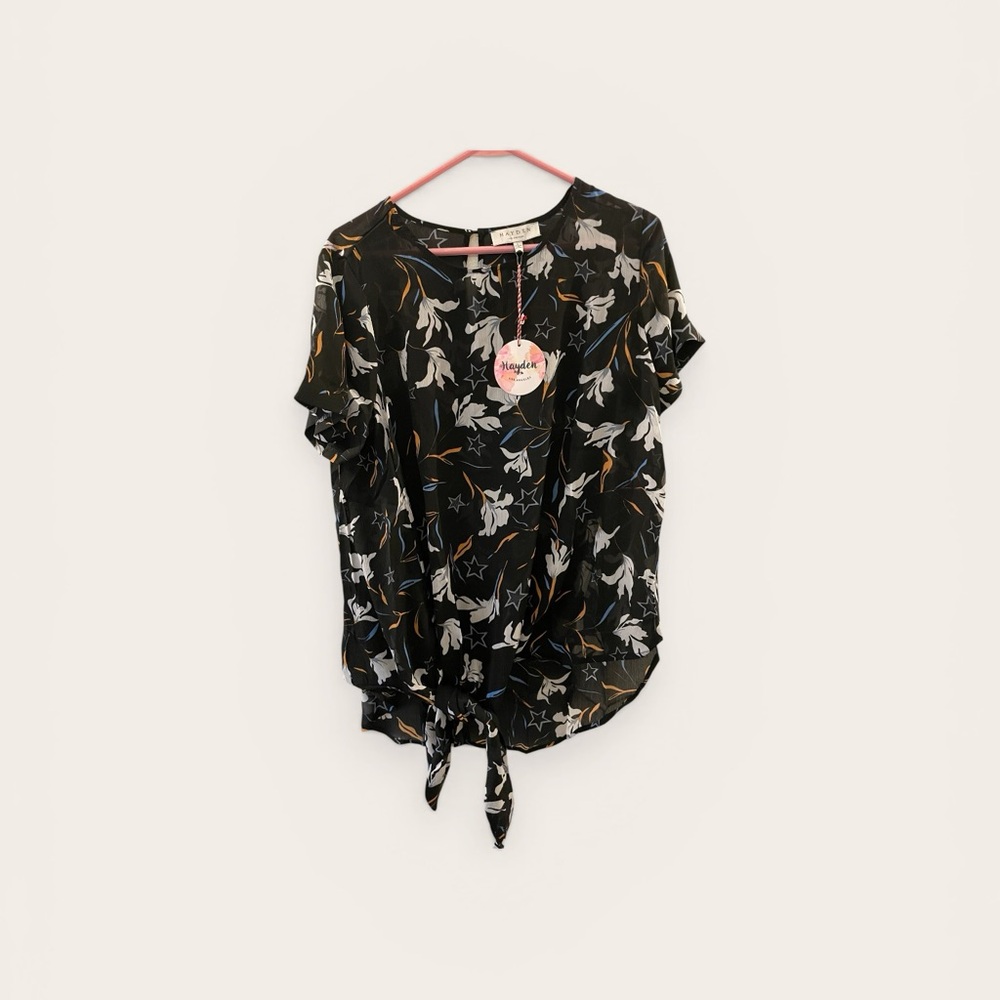 Hayden Black and White Floral Tie-Front Blouse